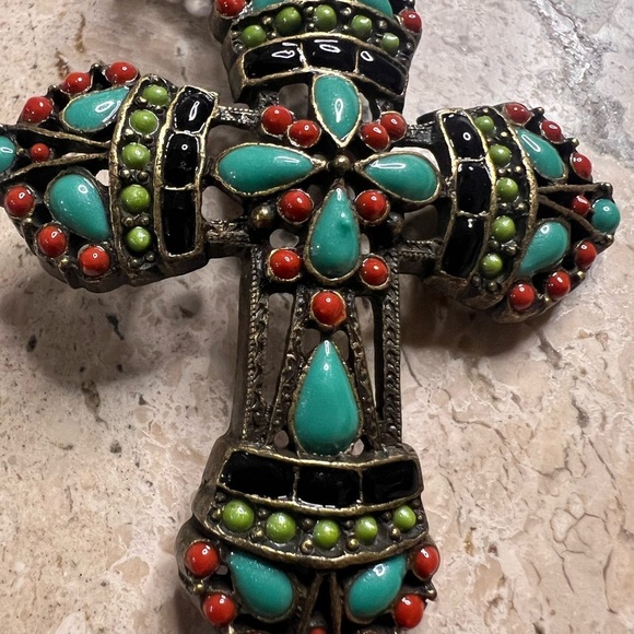 Sweet Romance Mayan Cross Pendant Vintage-Brass-Ornate-Beautiful - Picture 5 of 5